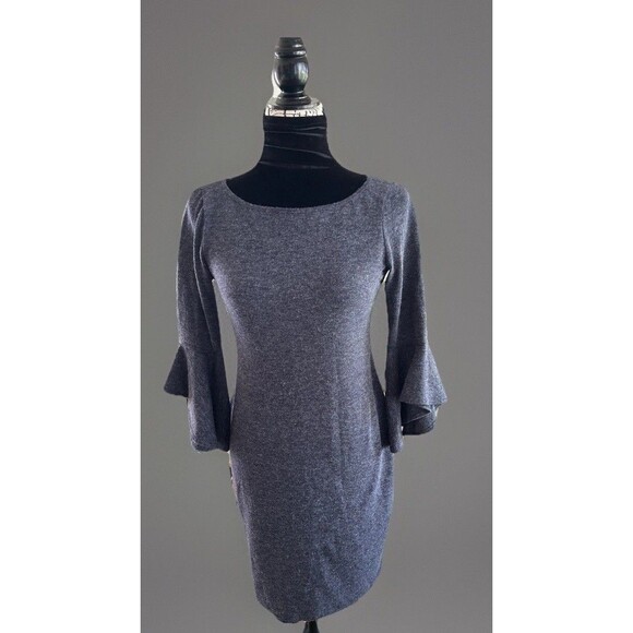 TASH & SOPHIE Sweater Dress Bell Sleeve Heather Gray Size Small Holiday Sexy - Picture 1 of 11
